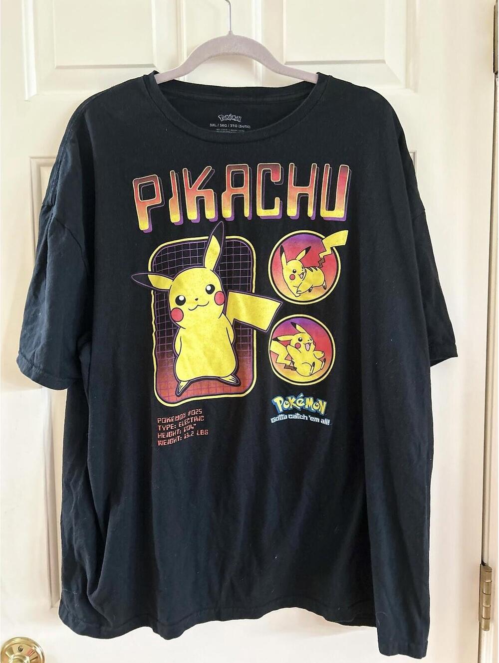 Pokemon Pikachu Men's 3X Officially Licensed Nintendo Game Tee T-Shirt Black